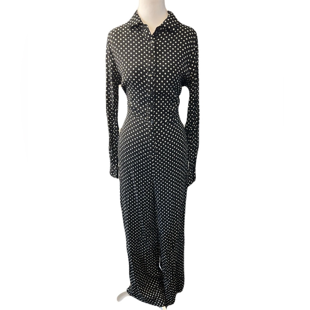 GB Gianni Bini Black White Floral Playsuit Pantsuit  Large